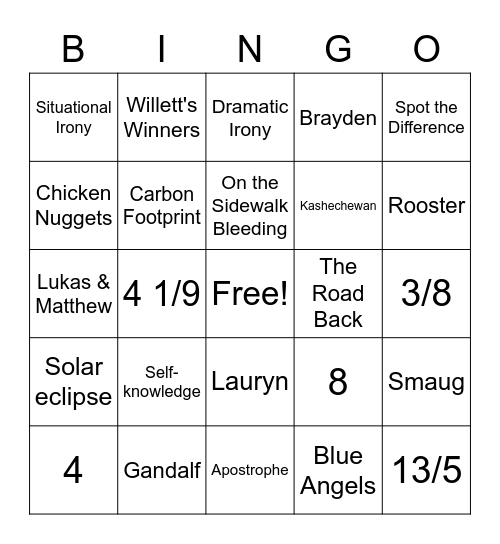 Untitled Bingo Card