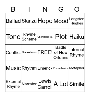 Poetry Review Bingo Card