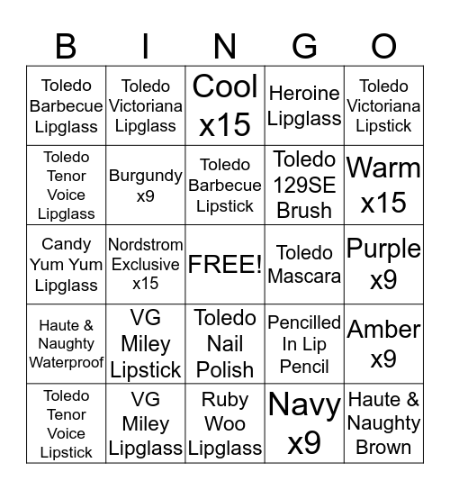 M A C Cosmetics Name Bingo Card