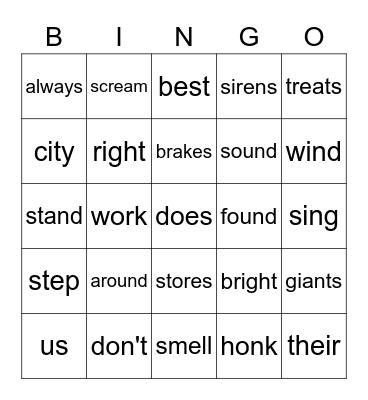 PHONICS Bingo Card