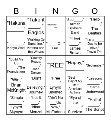 Music Bingo Card