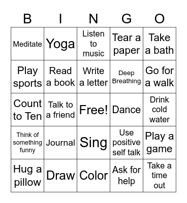 Coping Skills Bingo Card