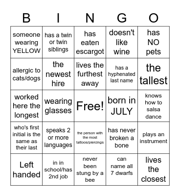 Find someone who.. People bingo Card