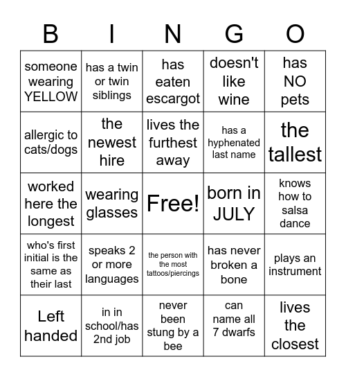 Find someone who.. People bingo Card