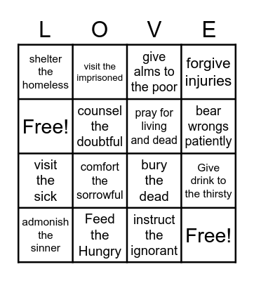 Works of Mercy Bingo Card