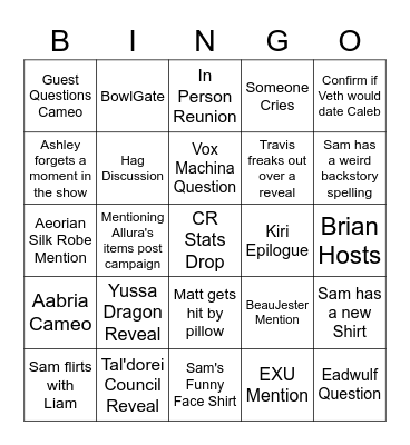 CR 2 WRAP UP BINGO Card