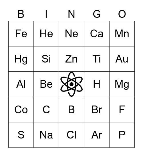 Periodic Table Bingo Card