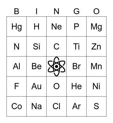 Periodic Table Bingo - Year 8 Bingo Card