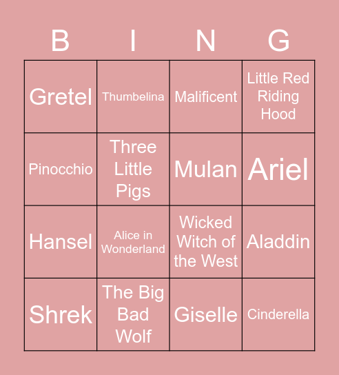 Fairy Tale Bingo Card