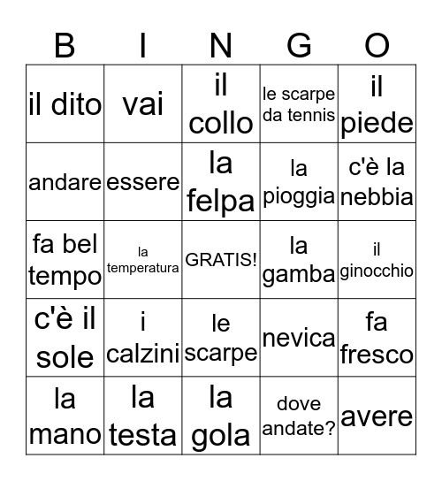 TOMBOLA Bingo Card