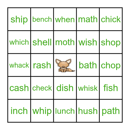 Digraphs Bingo Card