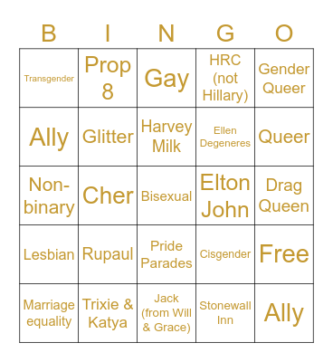 PRIDE Bingo! Bingo Card