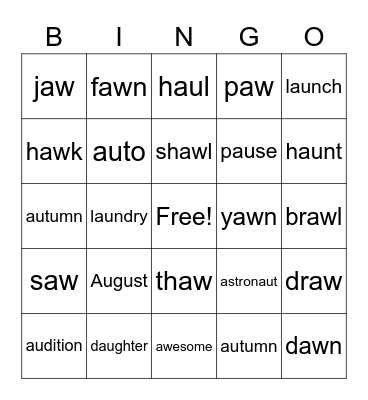 au and aw words Bingo Card