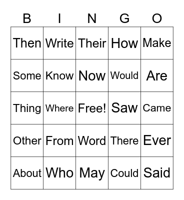 Vocabulary BINGO Card