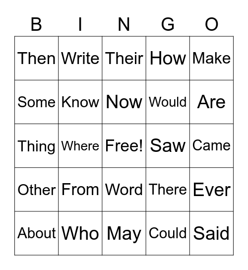 Vocabulary BINGO Card