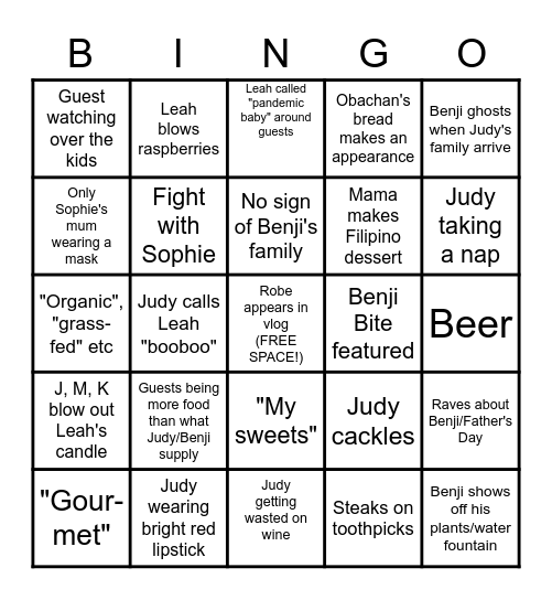 Leah's first birthday party Bingo Card