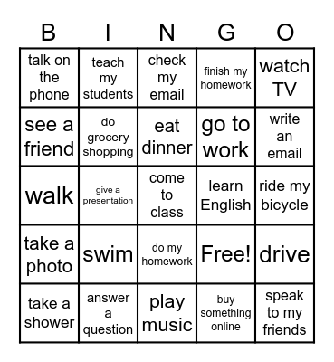 What did you do yesterday? Bingo Card