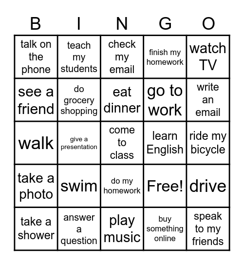 What did you do yesterday? Bingo Card
