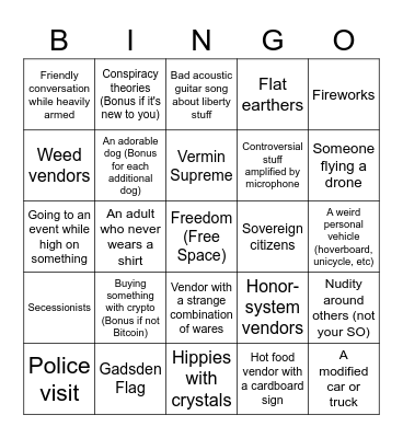 Porcfest 2021 Bingo Card