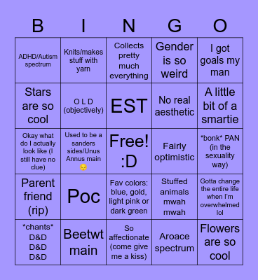 Me Bingo Card