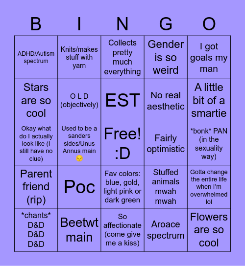 Me Bingo Card