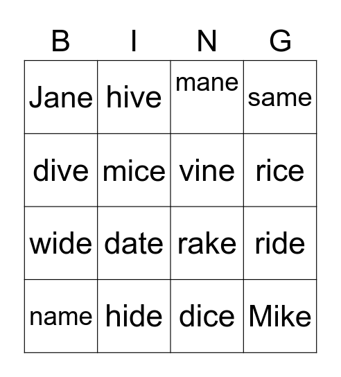 Long vowel bingo Card