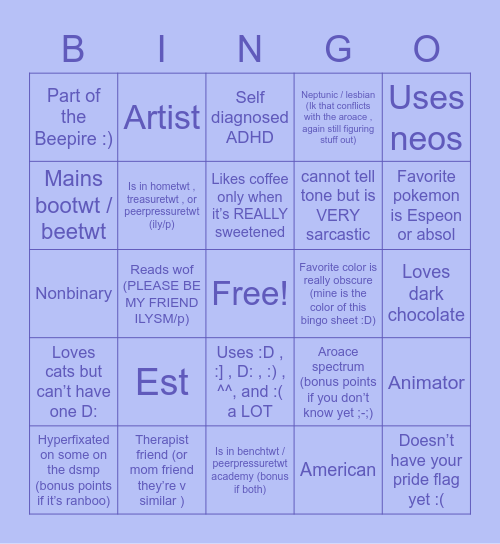 Untitled Bingo Card