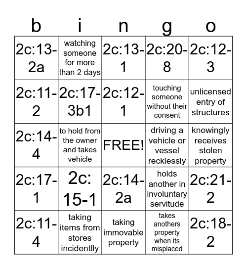 LAW BINGO Card