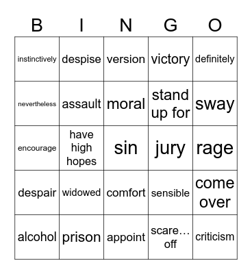 L9 Vocabulary Bingo Card