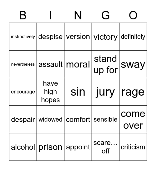 L9 Vocabulary Bingo Card