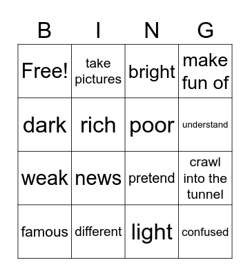 U6 New Words Bingo Card
