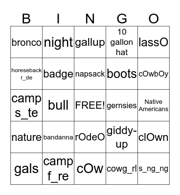 Rodeo Bingo Card