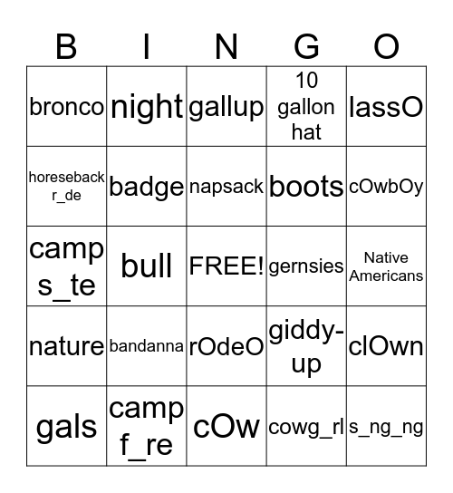 Rodeo Bingo Card