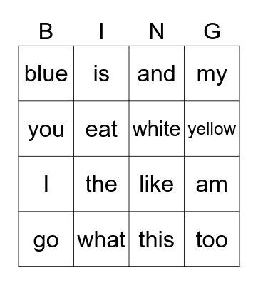 sight words Bingo Card