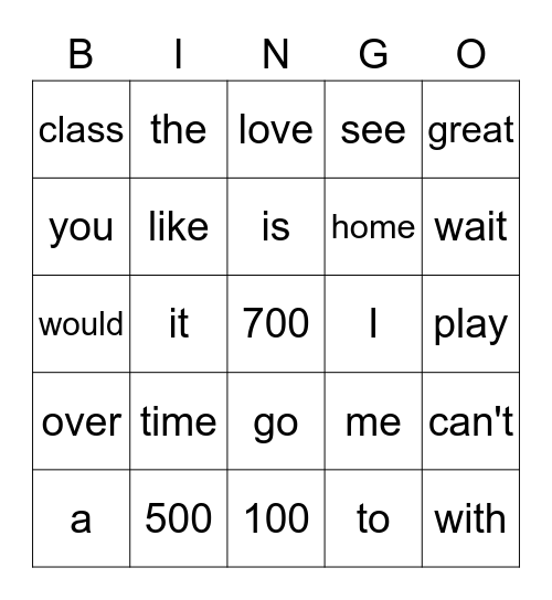 U20 Bingo Card