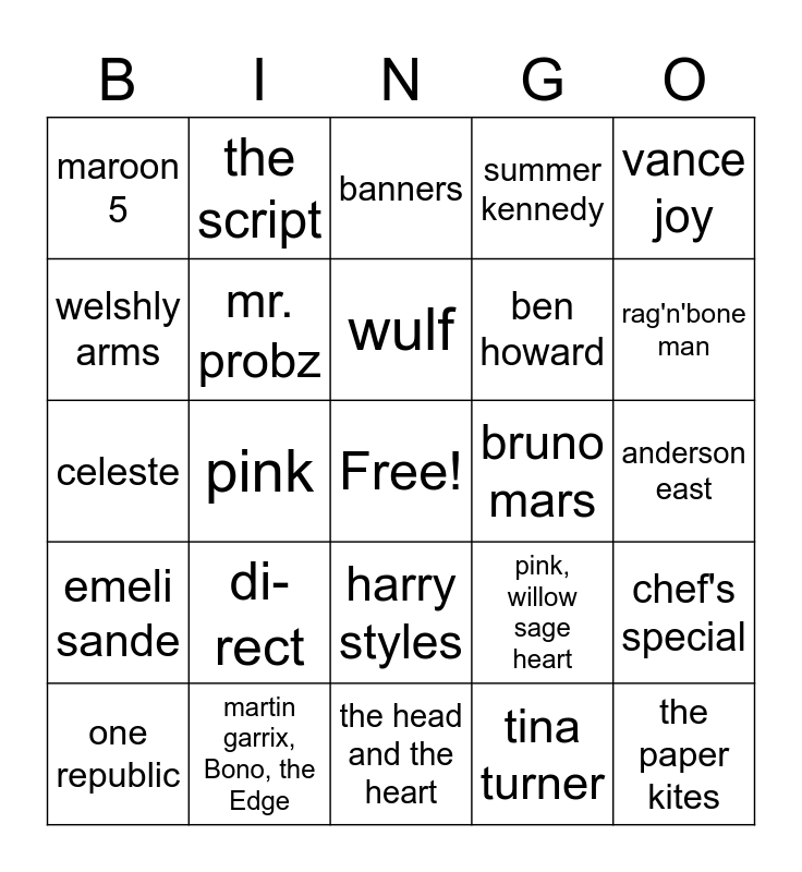 Musical bingo 2 Bingo Card