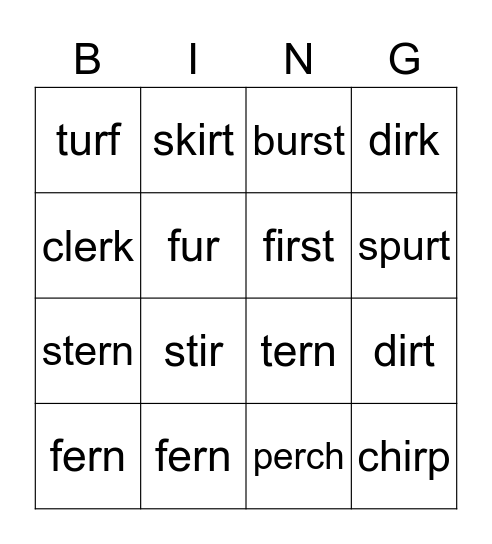 Unit 8 phonics Bingo Card