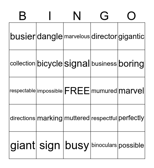 Lesson 22-40 Bingo Card