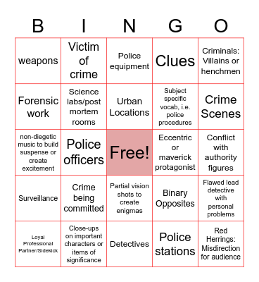 TV Crime Drama Conventions Bingo Card