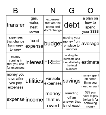 Chapter Two - Consumer Math Bingo Card