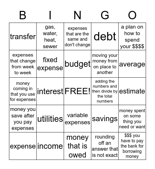 Chapter Two - Consumer Math Bingo Card