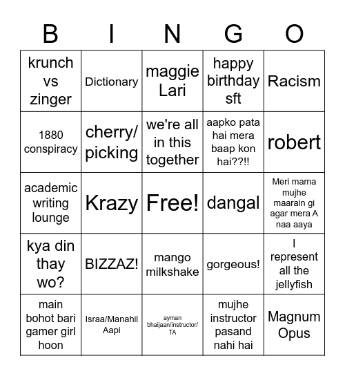 AWL interviews funnnn Bingo Card