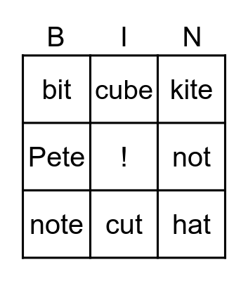 Magic 'e' Bingo Card