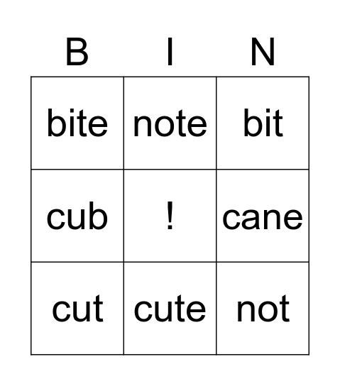 Magic 'e' Bingo Card