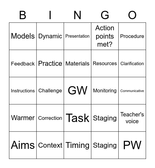 Observation Bingo Card