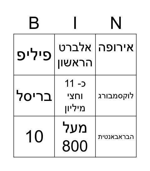 בלגיה Bingo Card