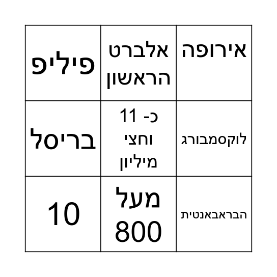 בלגיה Bingo Card