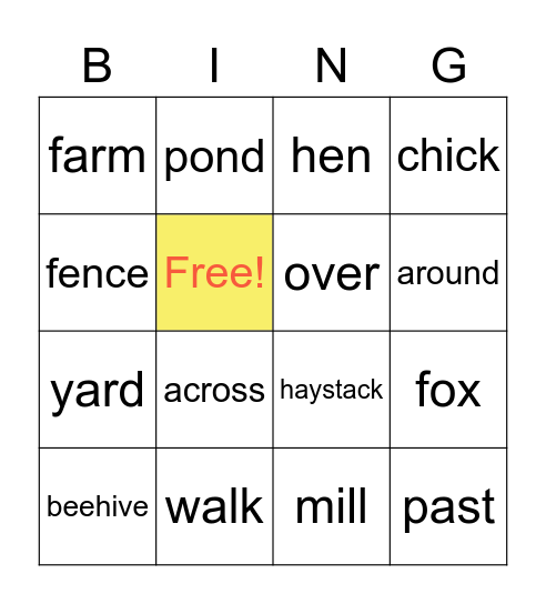 Rosie's Walk Bingo Card