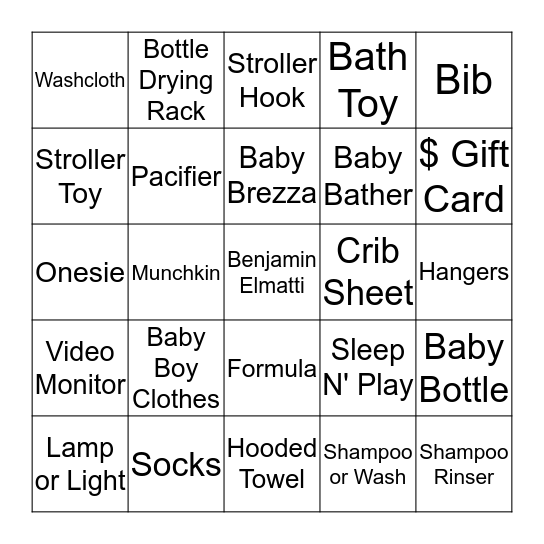 BABY GIFT BINGO Card