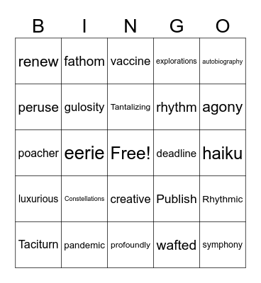 Sparkling Words Bingo Card